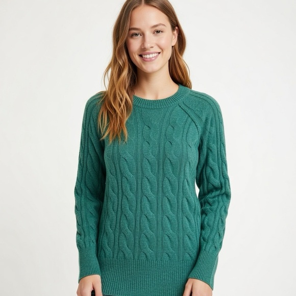 Pink Rose Sweaters - Pink‎ Rose Spruce Green Cable Knit Crewneck Sweater Size Large NWT